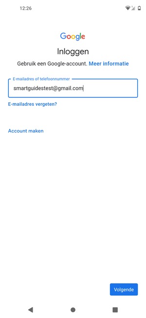 Voer uw Gmail adres in en selecteer Volgende
