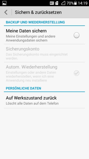 Aktivieren Sie das Kontrollkästchen Meine Daten sichern