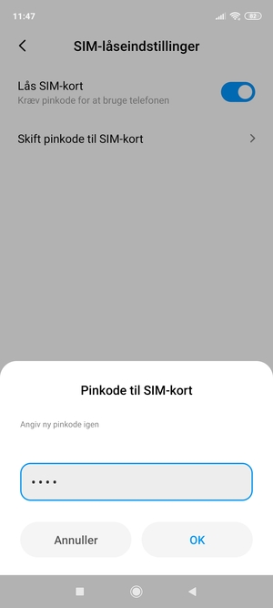 Bekræft din nye pinkode til SIM-kort og vælg OK