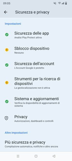 Per cambiare il PIN della scheda SIM, vai al menu Sicurezza e privacy e scorri e seleziona Piú sicurezza e privacy