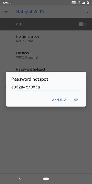 Inserisci una password dell'hotspot Wi-Fi di almeno 8 caratteri e seleziona OK