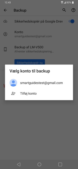 Vælg din sikkerhedskopi-konto