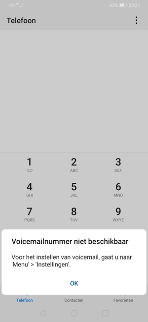 Als uw voicemail niet geïnstalleerd is, selecteert u OK