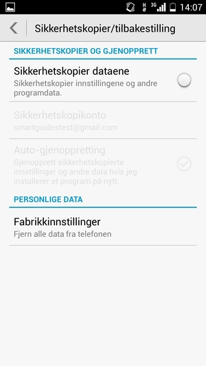 Kryss av i Sikkerhetskopier dataene avkrysningsboksen