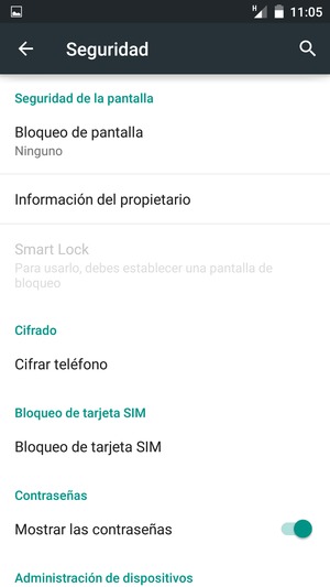 Para activar su bloqueo de pantalla, vaya al menú Seguridad y seleccione Bloqueo de pantalla