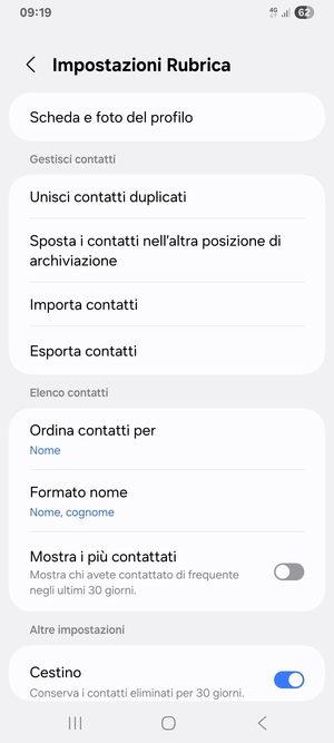 Seleziona Importa  contatti