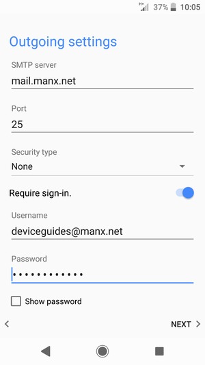 Enter Outgoing server address