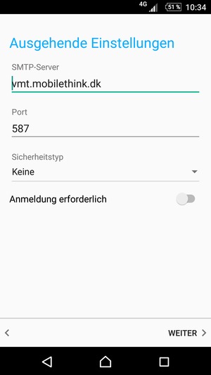Schalten Sie Anmeldung erforderlich aus und wählen Sie WEITER
