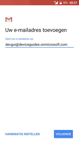 Voer uw e-mailadres in en selecteer HANDMATIG INSTELLEN
