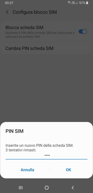 Inserisci Nuovo PIN della scheda SIM e seleziona OK