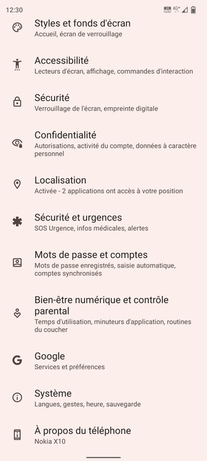 Faites défiler et sélectionnez Systéme