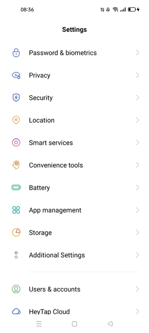 Scroll to and select Security