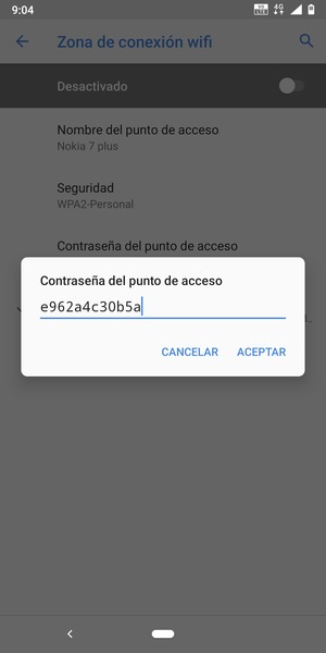 Introduzca una contraseña de punto de acceso Wi-Fi de al menos 8 caracteres y seleccione ACEPTAR