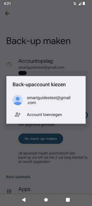 Selecteer uw back-up-account