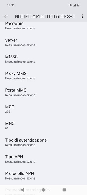 Scorri verso il basso e inserisci le informazioni di internet