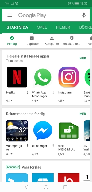 Tryck på sökfältet