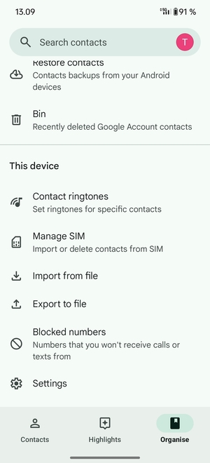 Scroll to and select Manage SIM