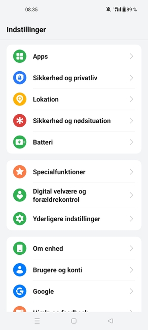 Scroll til og vælg Sikkerhed og privatliv