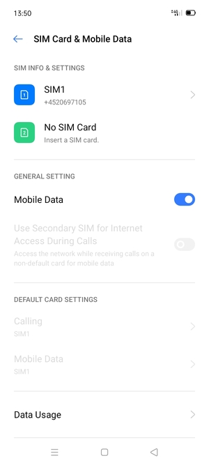Select SIM1 or SIM2
