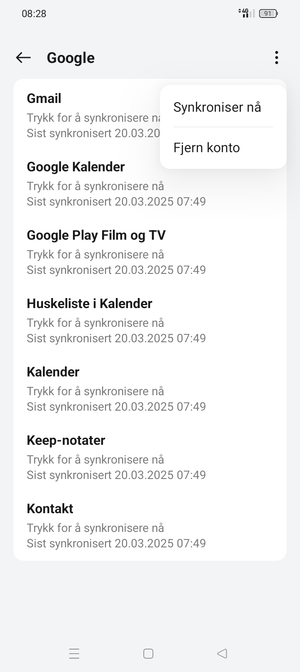 Velg Synkroniser nå