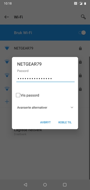 Skriv inn Wi-Fi-passord og velg KOBLE TIL