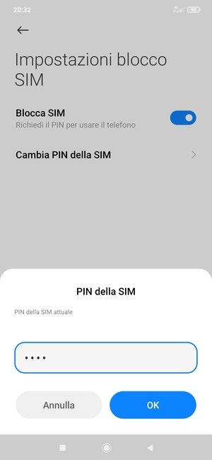 Inserisci PIN della SIM attuale e seleziona OK