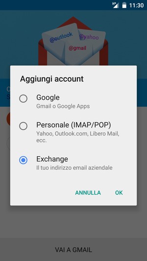 Seleziona Exchange e OK