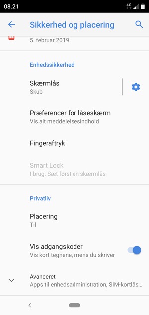 Scroll til og vælg Avanceret