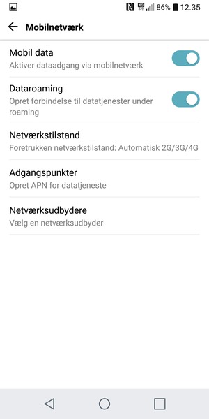 Slå Dataroaming til eller fra