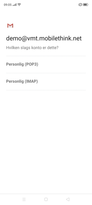 Vælg Personlig (POP3) eller Personlig (IMAP)
