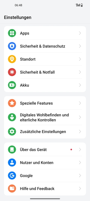 Scrollen Sie und wählen Sie Sicherheit & Datenschutz
