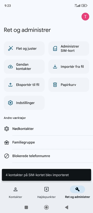 Dine kontakter vil blive gemt på din Google konto og gemt på din telefon næste gang Google synkroniseres.