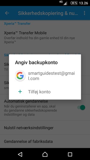 Vælg din sikkerhedskopi-konto