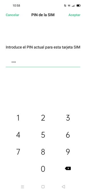 Introduzca su PIN de tarjeta SIM actual y seleccione Aceptar