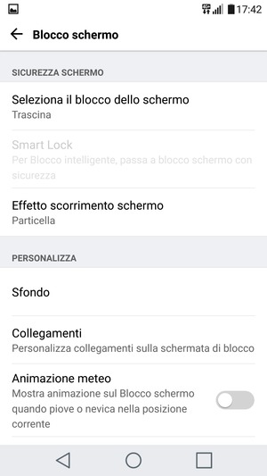 Seleziona Seleziona il blocco dello schermo