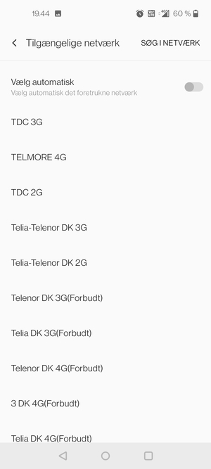 Velg en nettverksoperatør fra listen