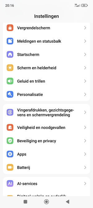 Scroll naar en selecteer Vingerafdrukken, gezichtsgegevens en schermvergrendeling