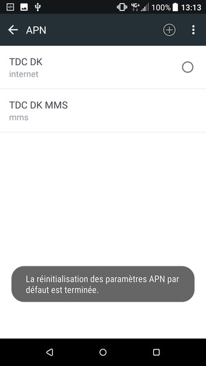 Votre téléphone va être réinitialisé avec les paramètres Internet et MMS par défaut