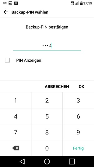 Bestätigen Sie Ihre backup-PIN und wählen Sie OK