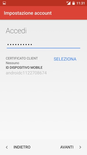Inserisci la tua password e seleziona AVANTI