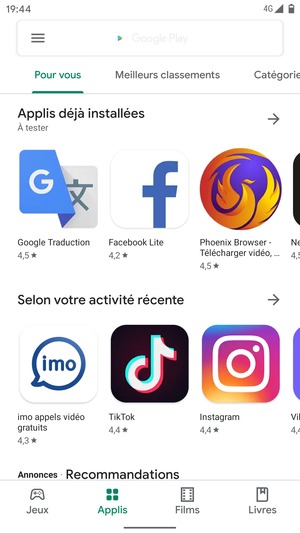 Sélectionnez la barre de Recherche