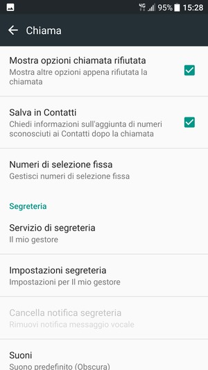 Scorri e seleziona Impostazioni segreteria