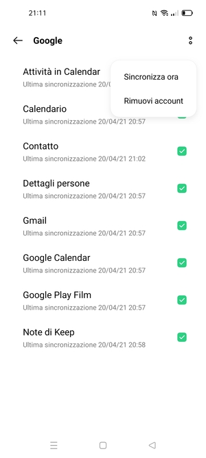 Seleziona Sincronizza ora
