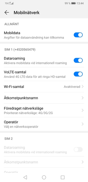 Slå på eller stäng av Dataroaming