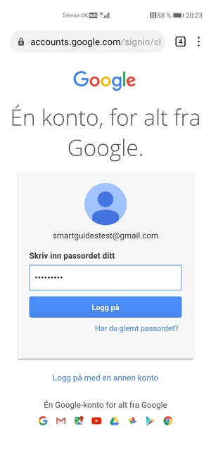 Skriv inn Gmail passord og velg Logg på