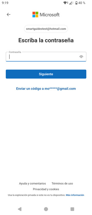 Introduzca su contraseña de Hotmail y seleccione Siguiente