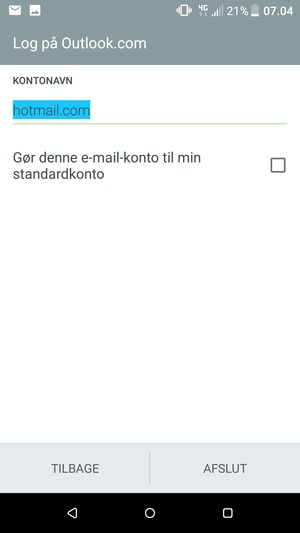 Giv din konto et navn og vælg AFSLUT