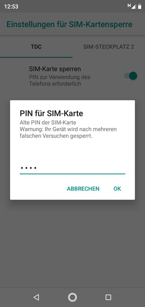 Geben Sie Ihre Alte PIN der SIM-Karte ein und wählen Sie OK