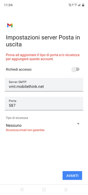 Seleziona AVANTI