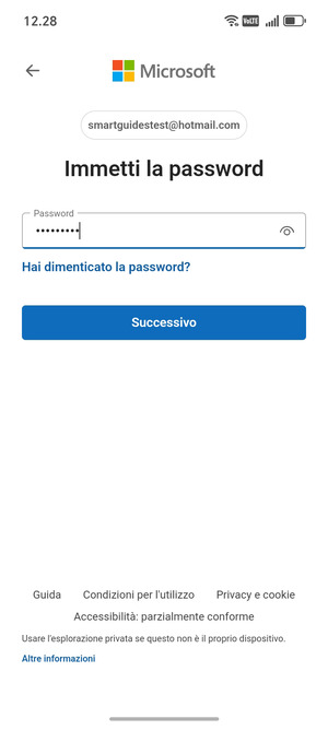 Inserisci la tua password di Hotmail e seleziona Successivo